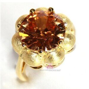Flower Petals Bloom Brushed Matte Gold Plated Topaz Cubic Zirconia Ring Size 8